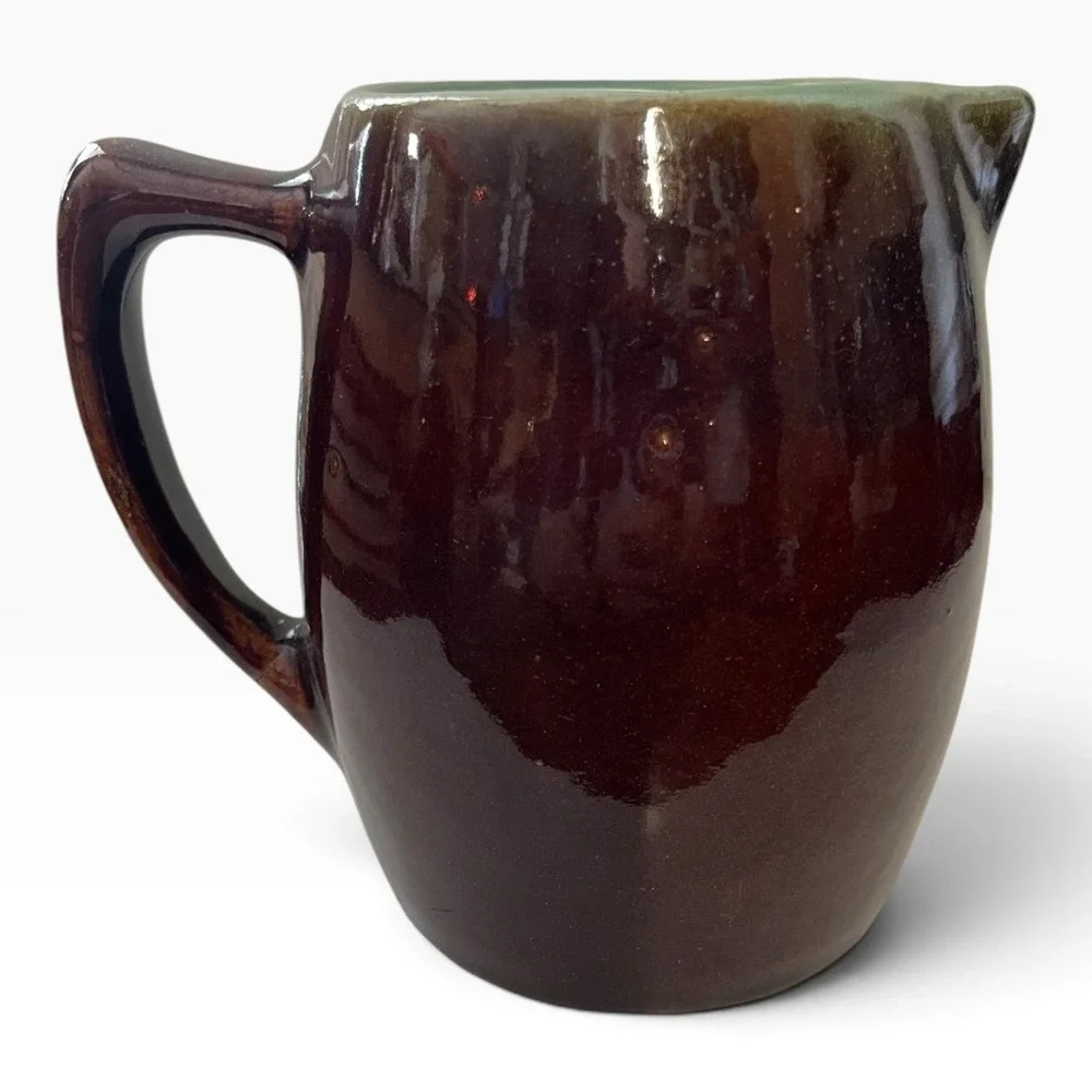 Vintage Marcrest Glazed Stoneware Pitcher Jug Brown Teal Creamer Syrup Gravy
